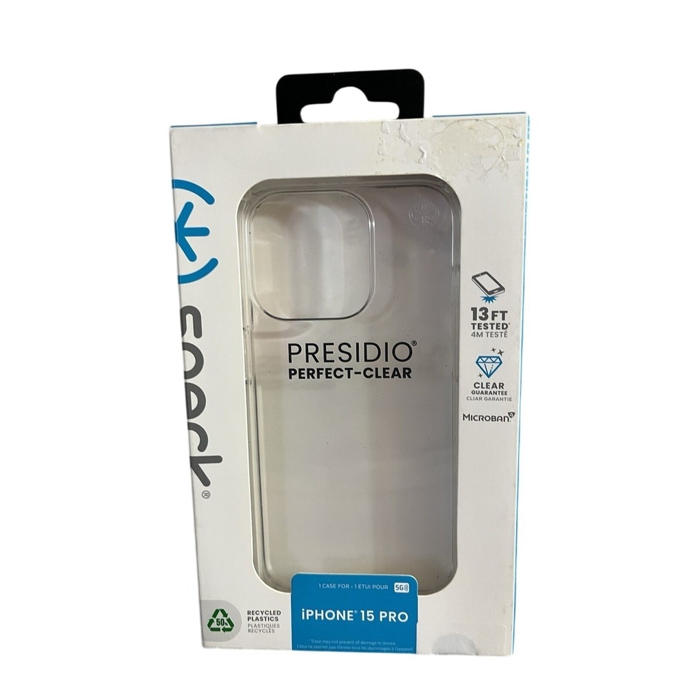 Speck Presidio Perfect-Clear iPhone 15 Pro Case 13ft Drop Protection New